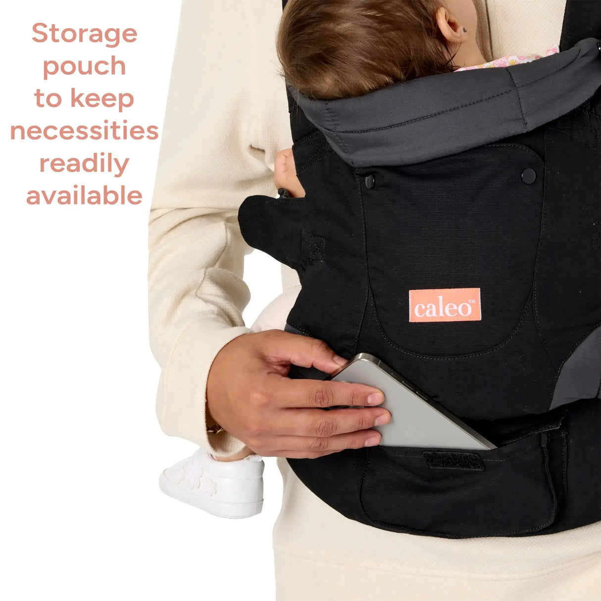 Caleo 3-in-1 Newborn Carrier storage pouch to keep necessities readily available