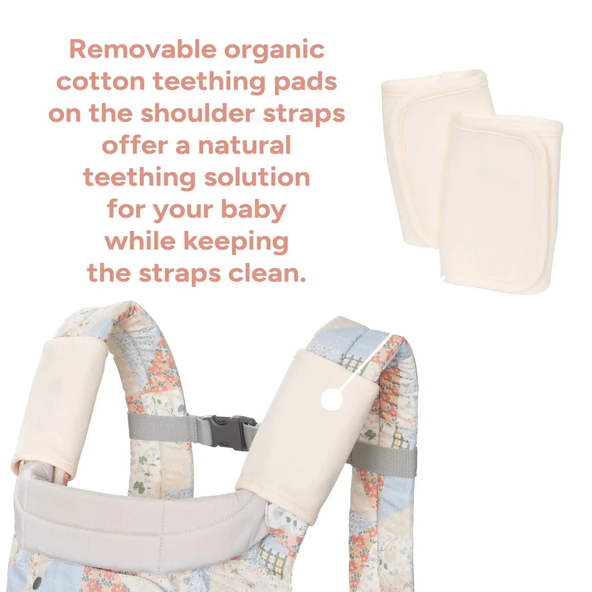 Baby Trend Newborn Carrier removable organic cotton teething pads on the shoulder straps