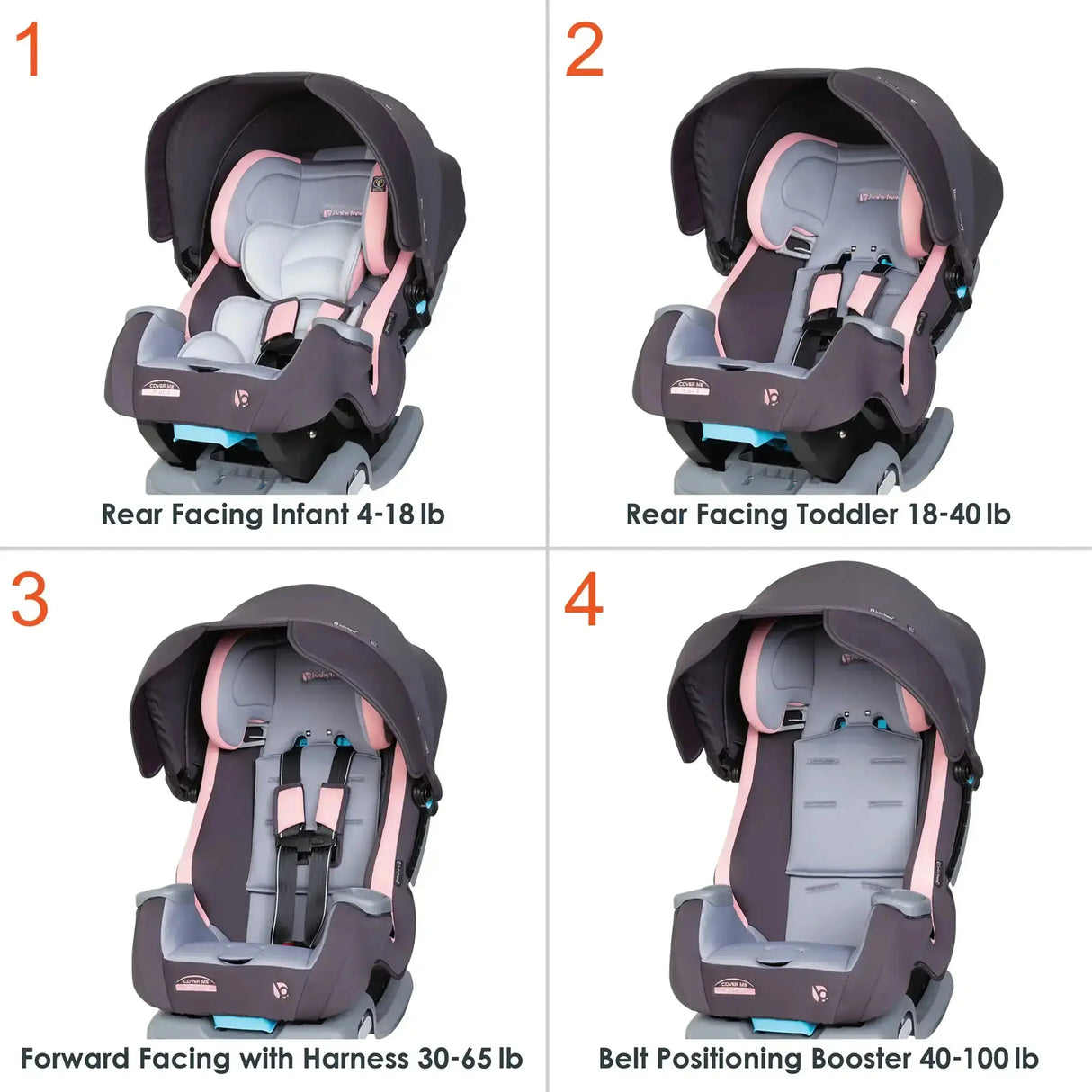 Baby Trend Cover Me 4-in-1 Convertible Car Seat seating position