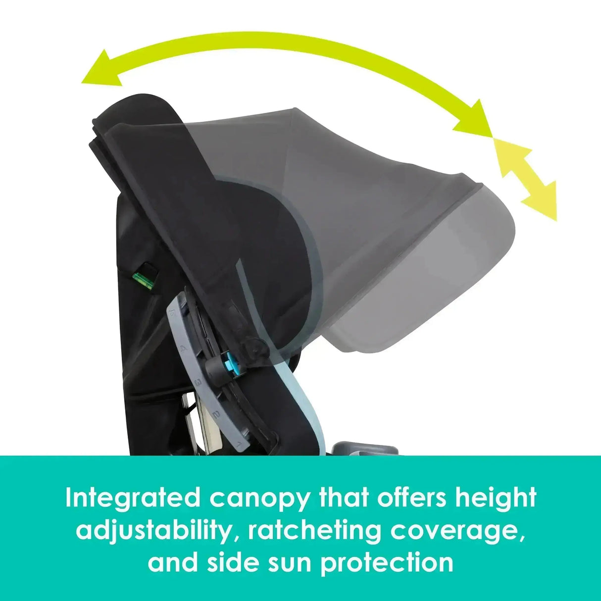 Integrated canopy that offers height adjustability on the Baby Trend Cover Me 4-in-1 Convertible Car Seat