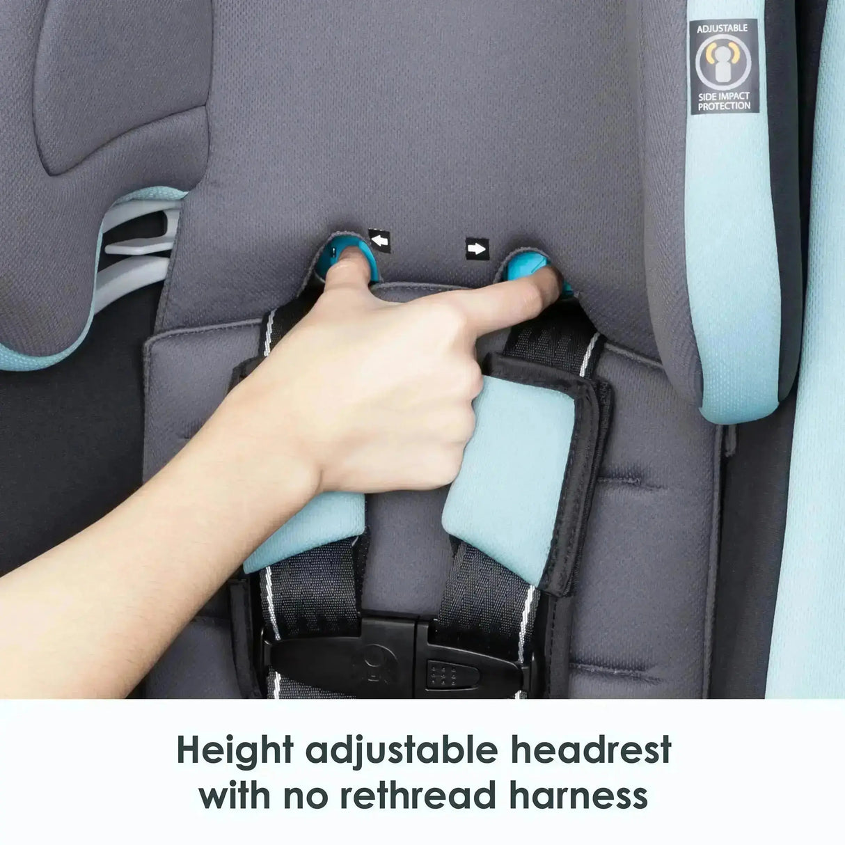 Height adjustable headrest with no rethread harness of the Baby Trend Cover Me 4-in-1 Convertible Car Seat