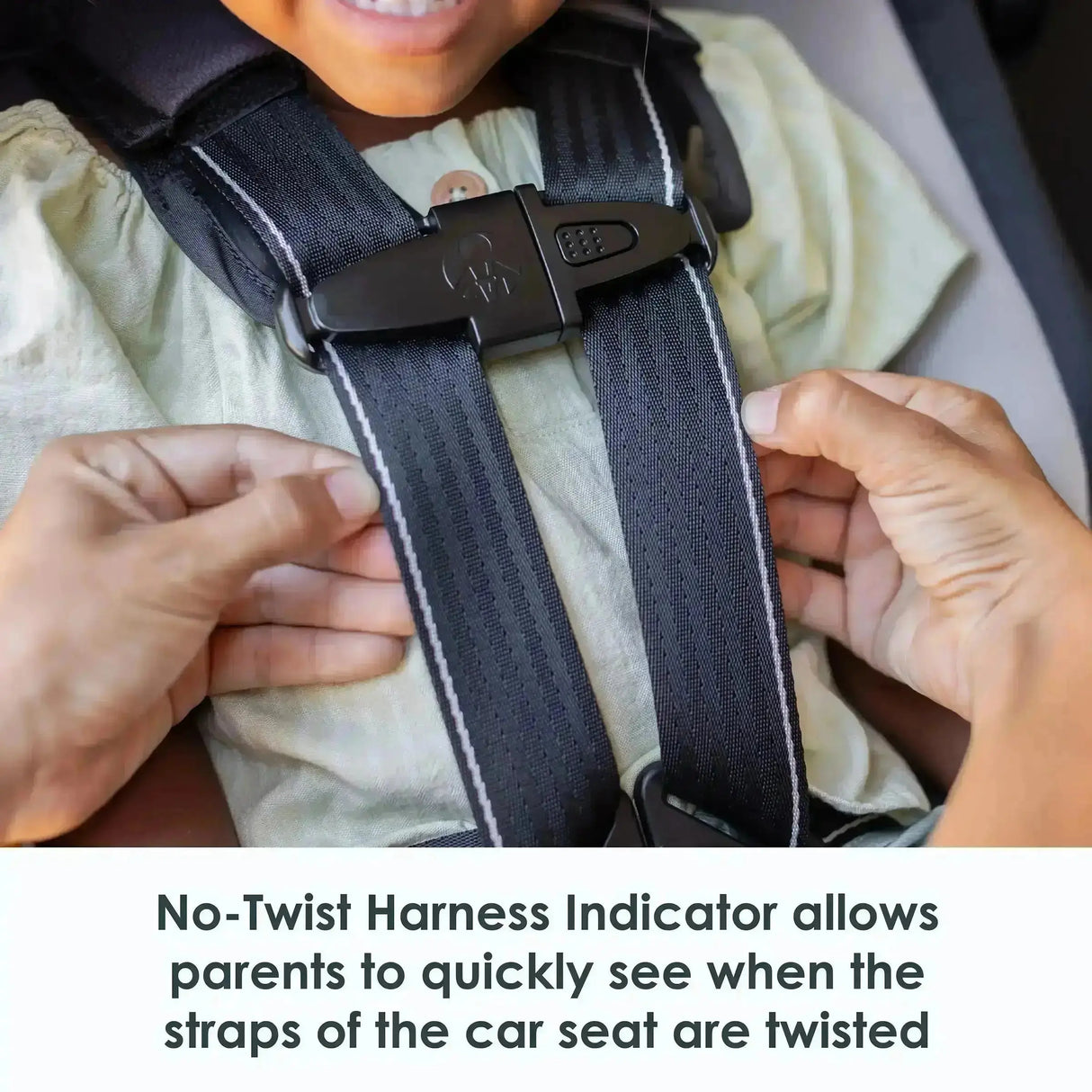 No-twist harness indicator on the Baby Trend Cover Me 4-in-1 Convertible Car Seat