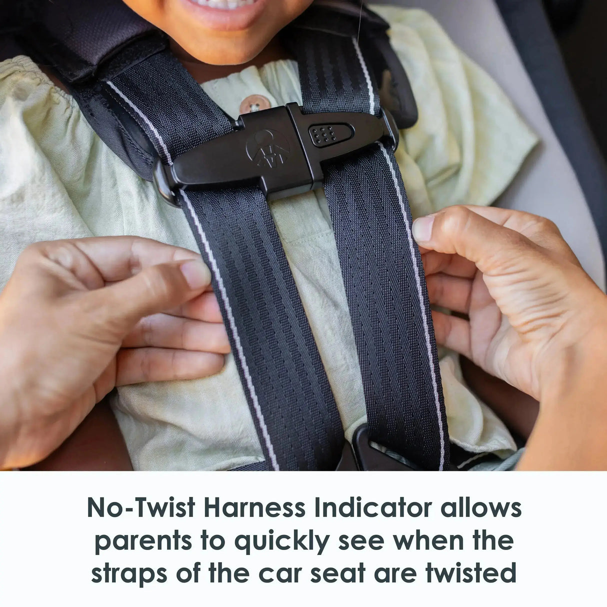 No-twist harness indicator on the Baby Trend Cover Me 4-in-1 Convertible Car Seat