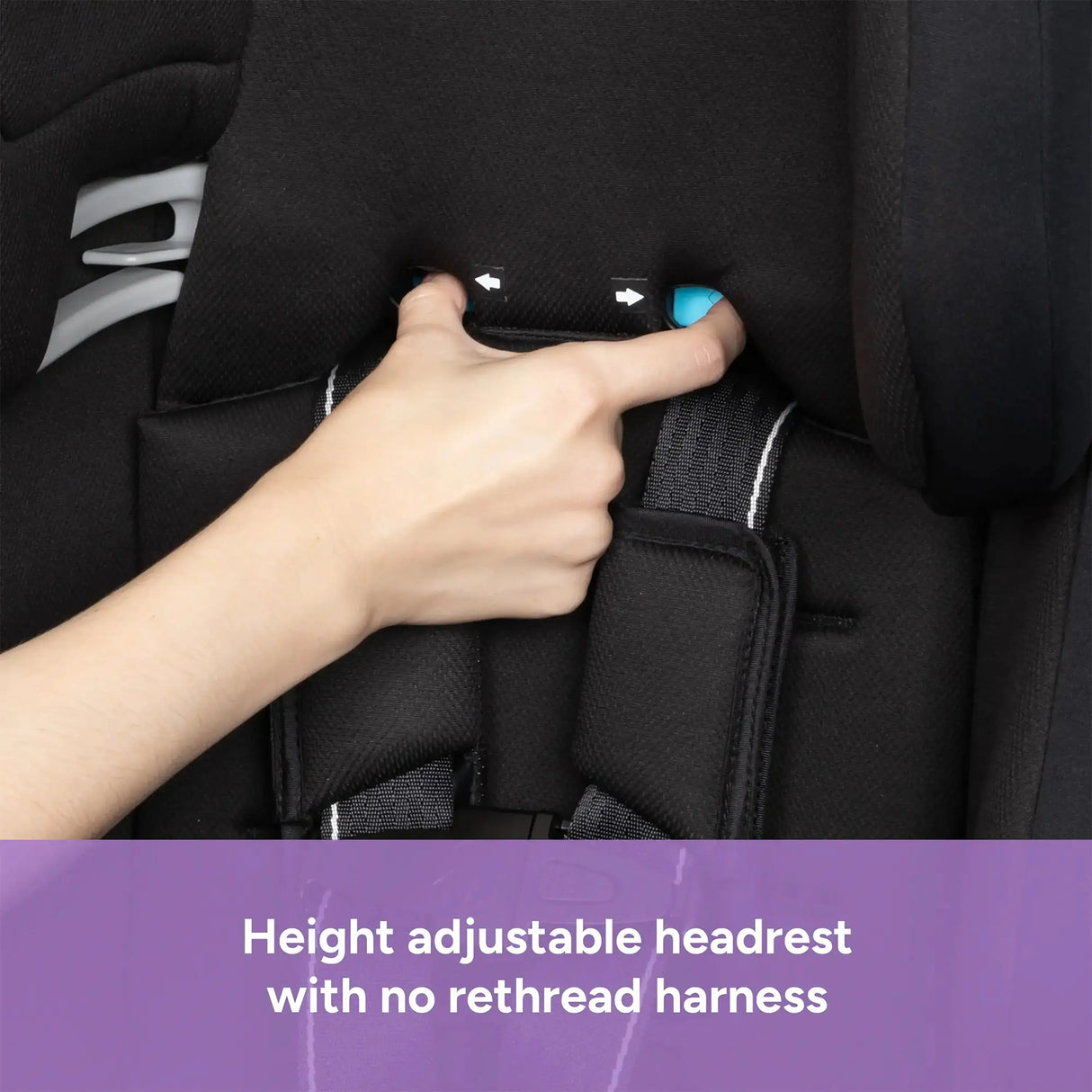 Height adjustable headrest with no rethread harness of the Baby Trend Cover Me 4-in-1 Convertible Car Seat
