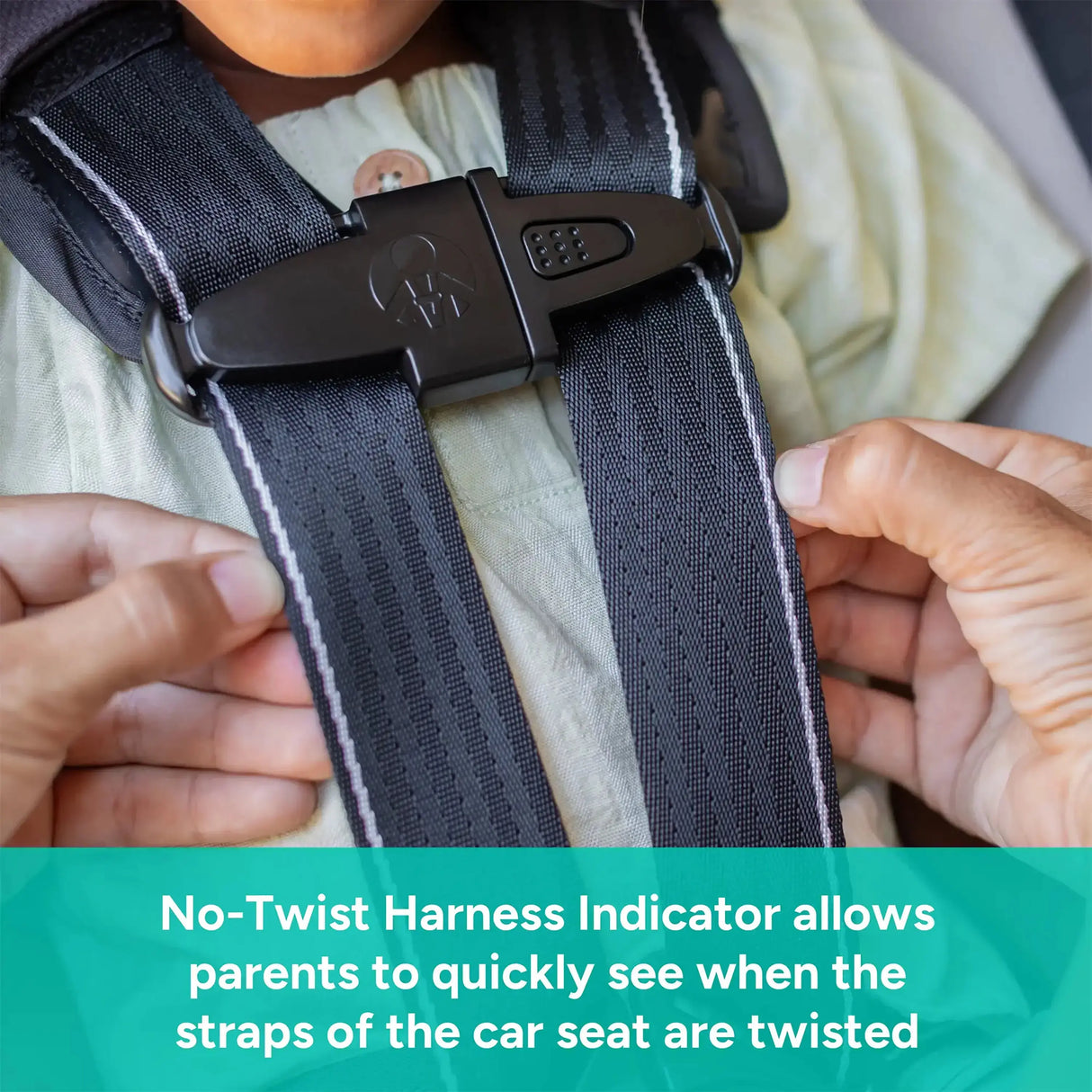 No-twist harness indicator on the Baby Trend Cover Me 4-in-1 Convertible Car Seat
