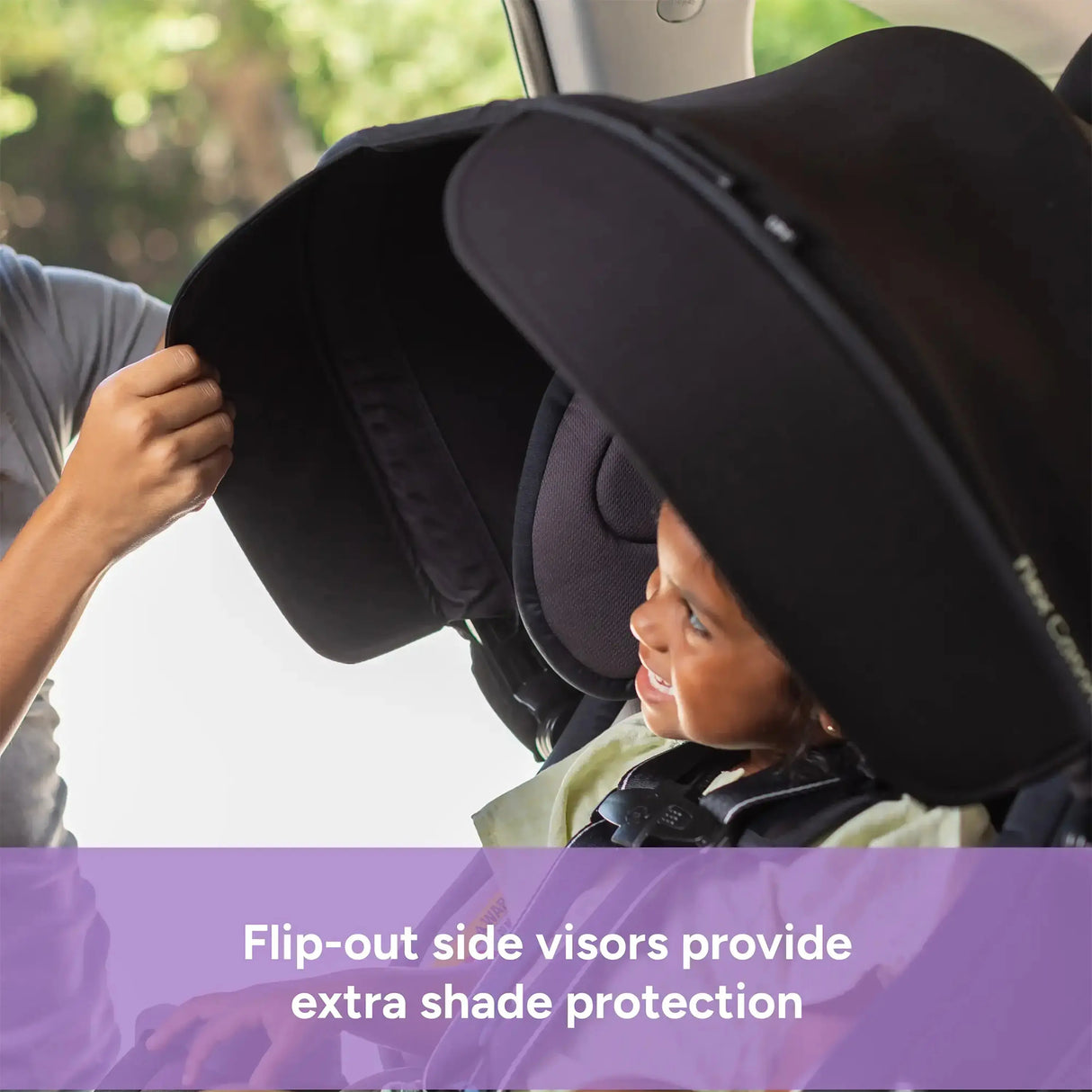 Flip out side visors on the Baby Trend Cover Me 4-in-1 Convertible Car Seat
