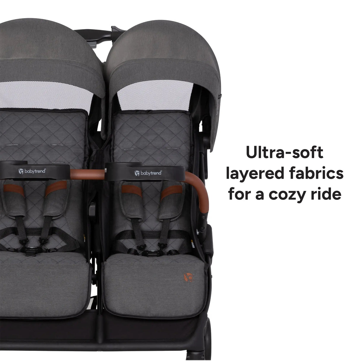 Baby Trend York Compact Side-By-Side Double Stroller with ultra-soft layered fabrics for a cozy ride