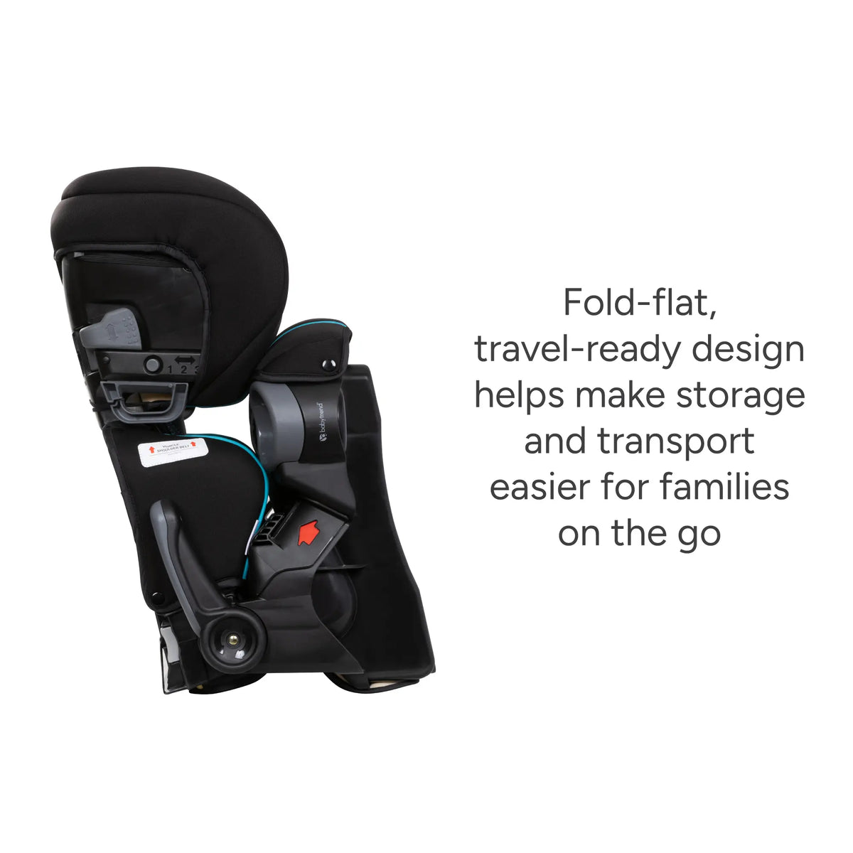 Baby Trend PROtect 2-in-1 Folding Booster Car Seat folds compact for transport and fits perfectly in aircraft overhead compartments