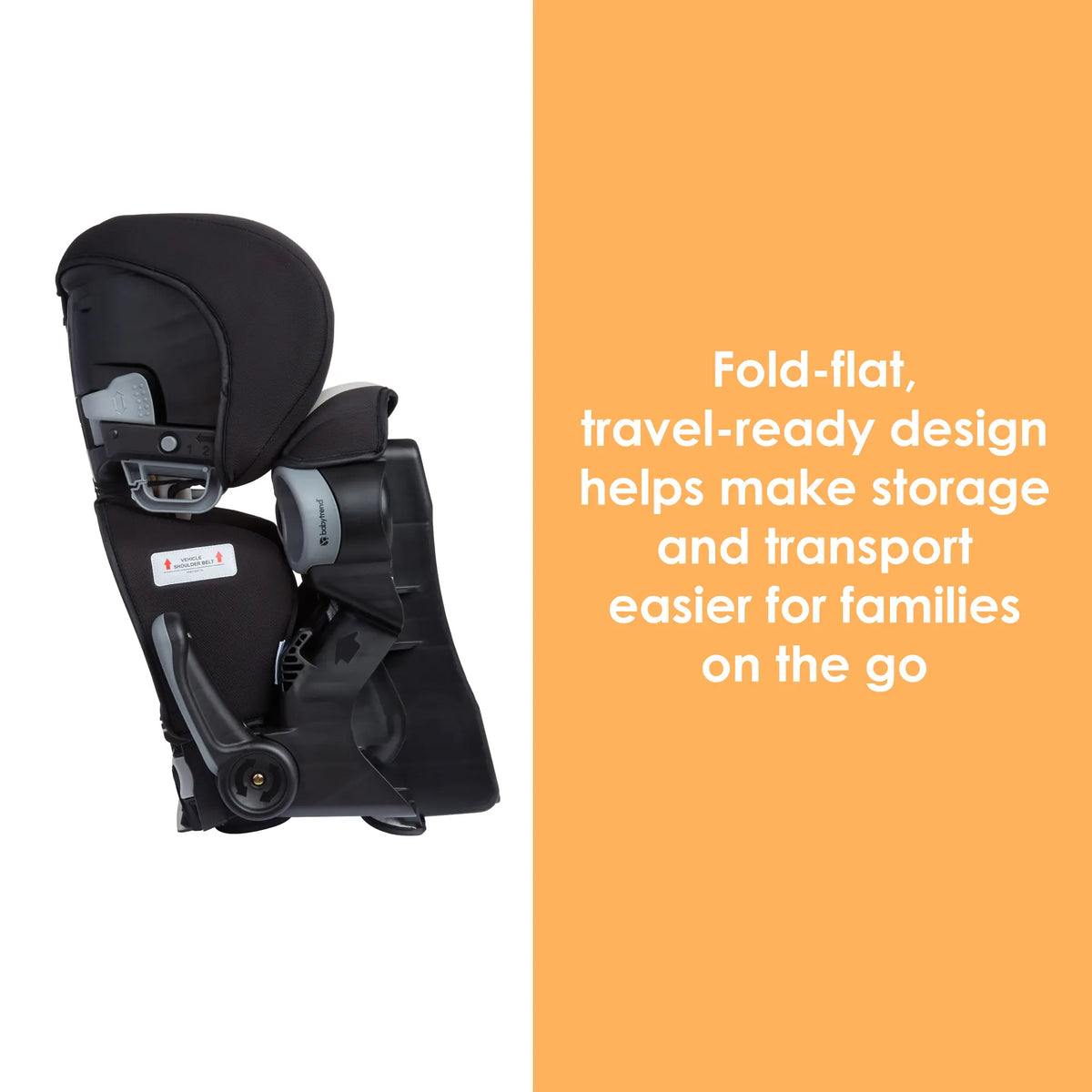 Baby Trend PROtect 2-in-1 Folding Booster Car Seat folds compact for transport and fits perfectly in aircraft overhead
