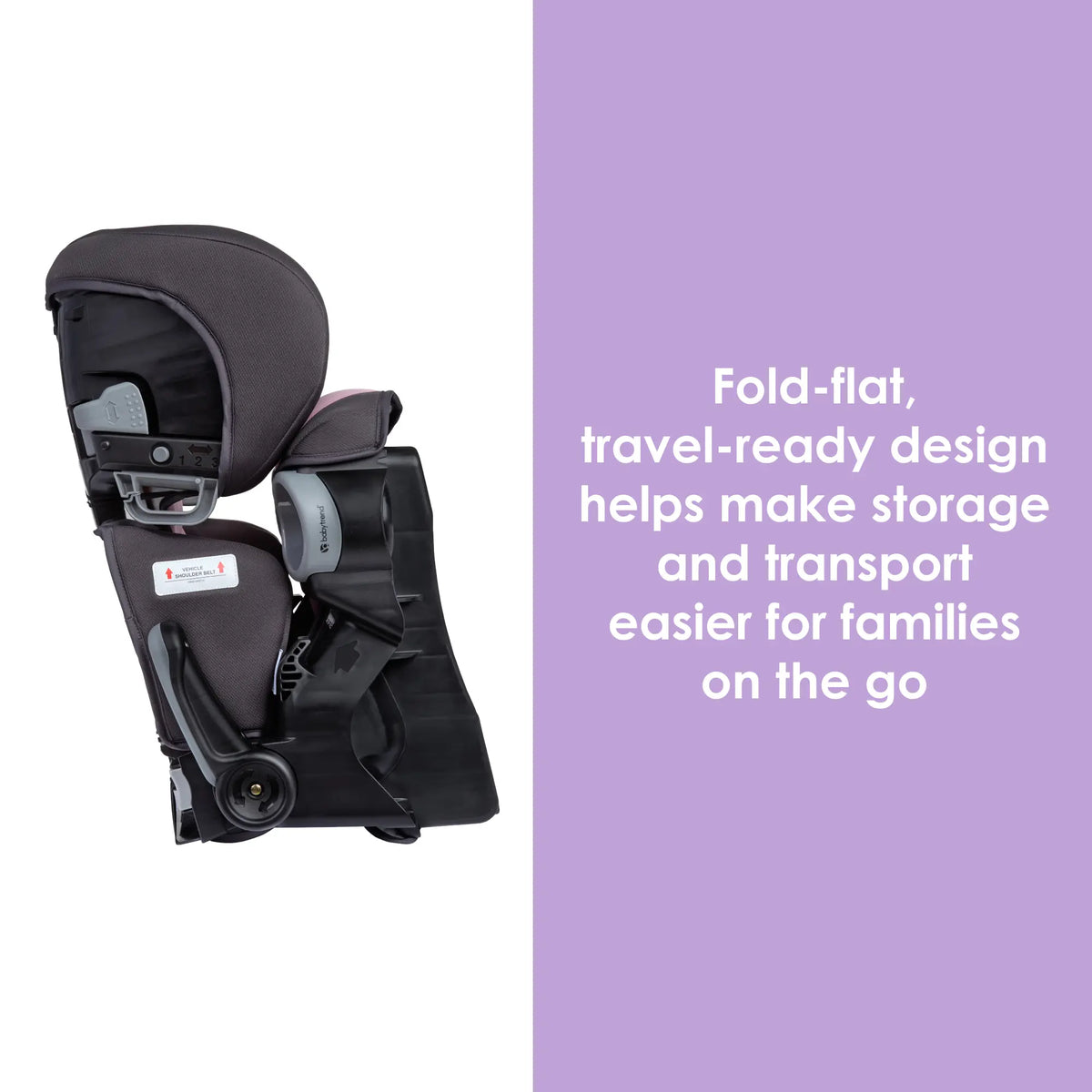 Baby Trend PROtect 2-in-1 Folding Booster Car Seat folds compact for transport and fits perfectly in aircraft overhead
