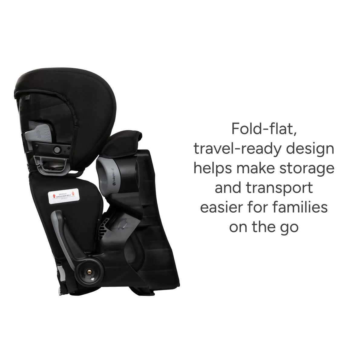 Baby Trend PROtect 2-in-1 Folding Booster Car Seat folds compact for transport and fits perfectly in aircraft overhead