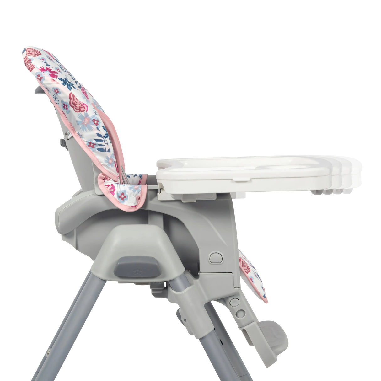 Baby Trend Sit Right 2.0 3-in-1 High Chair side view of the tray being adjusted