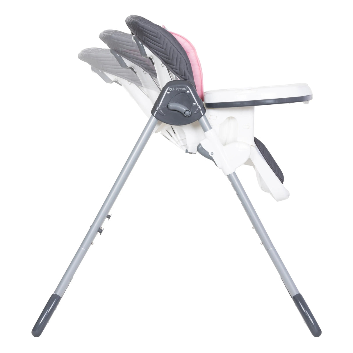 Side view of the seat recline in 3 positions from the Baby Trend Tot Spot 3-in-1 High Chair