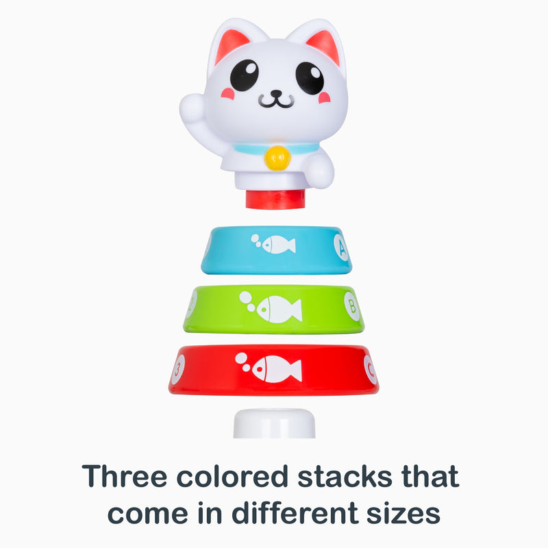 Three colored stacks that  come in different sizes with Smart Steps Stack-a-Cat