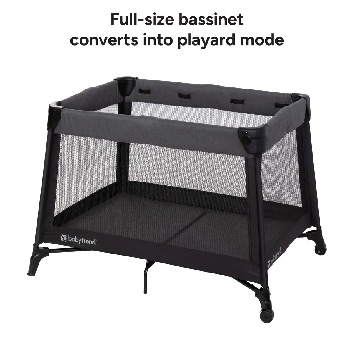 Baby Trend Willow Nursery Center Playard full size bassinet coverts into playard mode when taken out