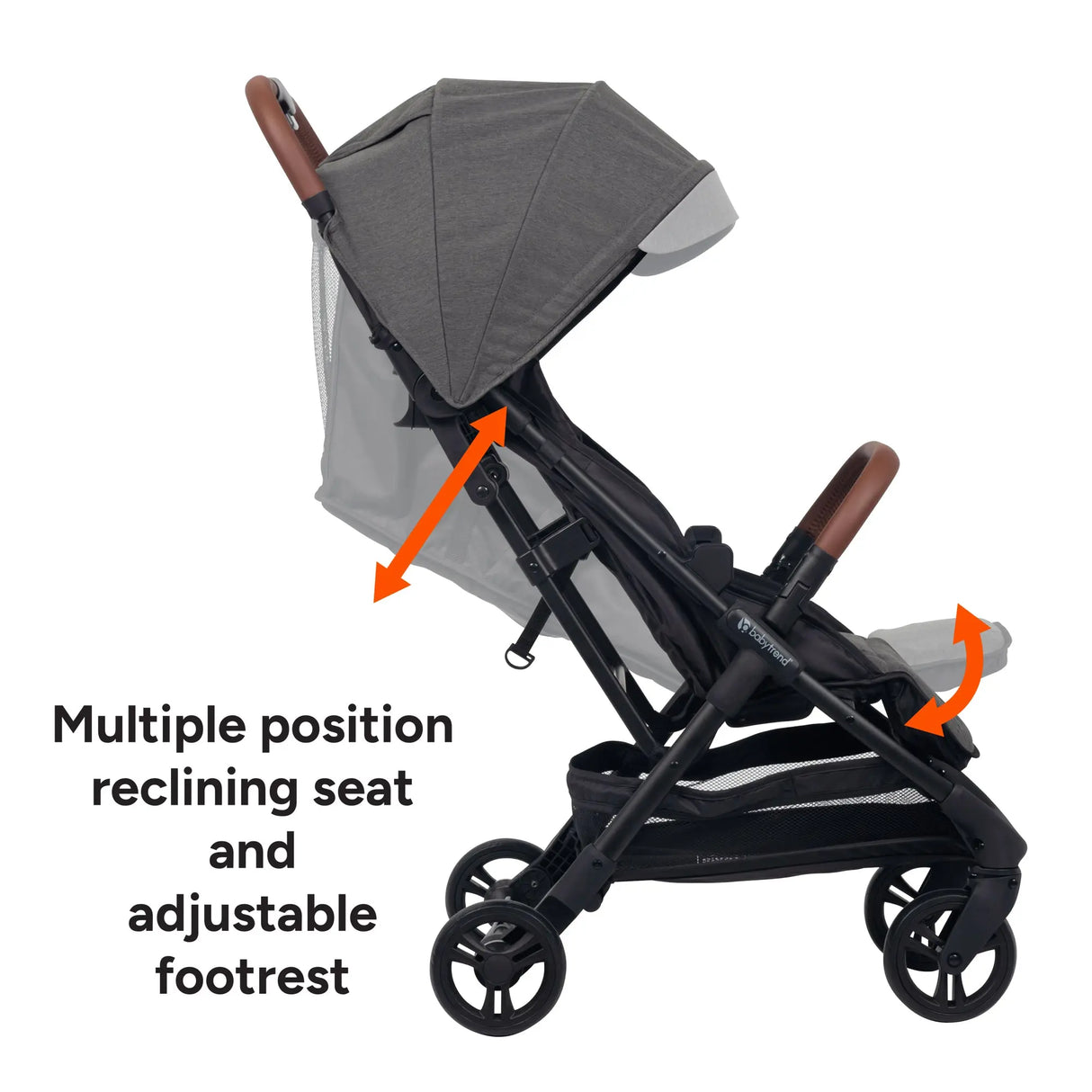Baby Trend Sonar Compact Lightweight Stroller multiple position reclining seat and adjustable footrest