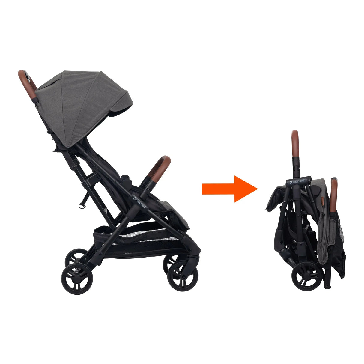 Side view of the Baby Trend Sonar Compact Lightweight Stroller being folded