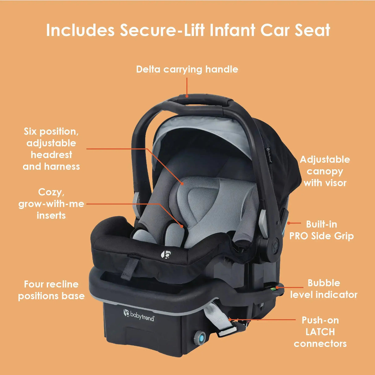 Baby Trend Secure-Lift Infant Car Seat features call out