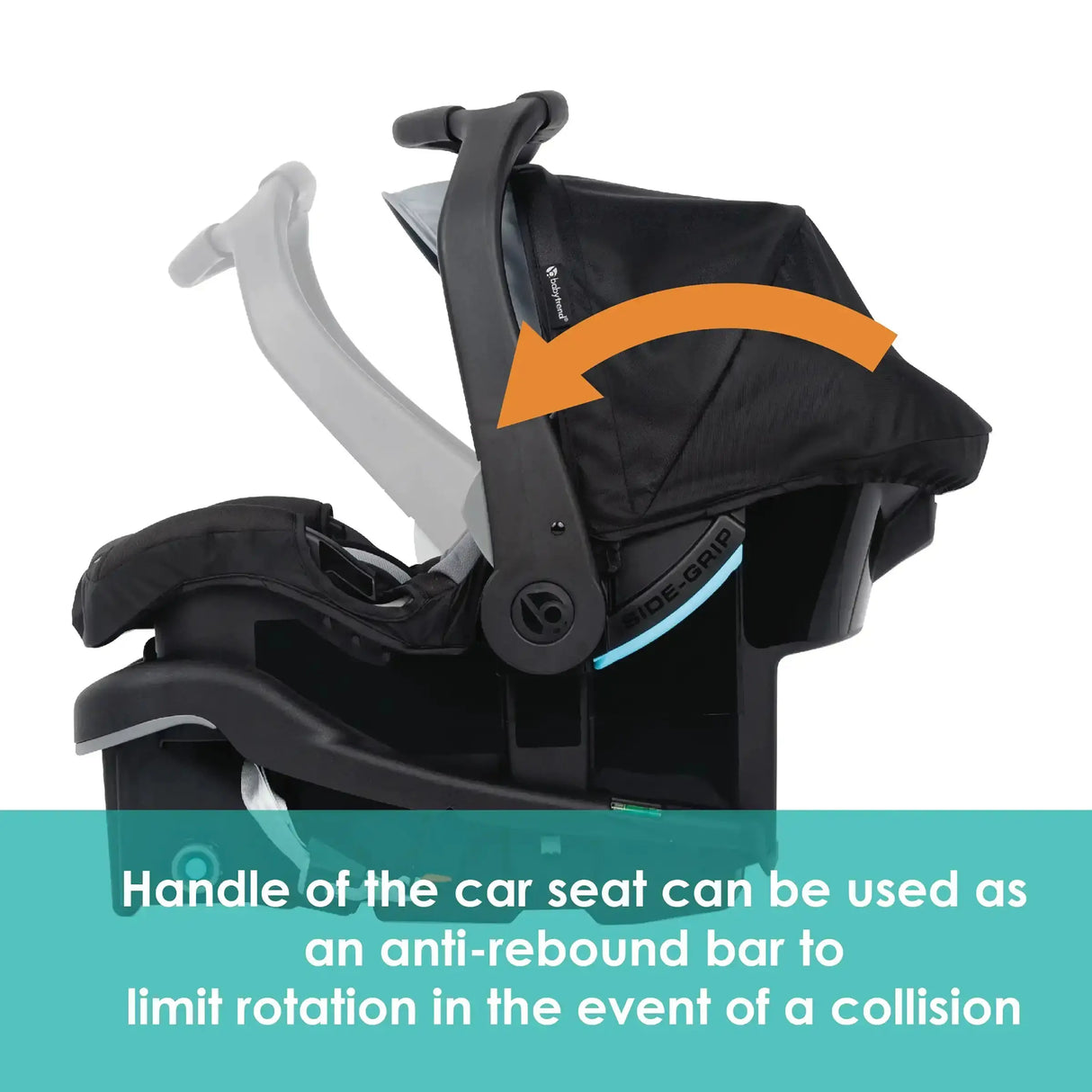 Baby Trend Secure-Lift Infant Car Seat handle can be used as an anti rebound bar