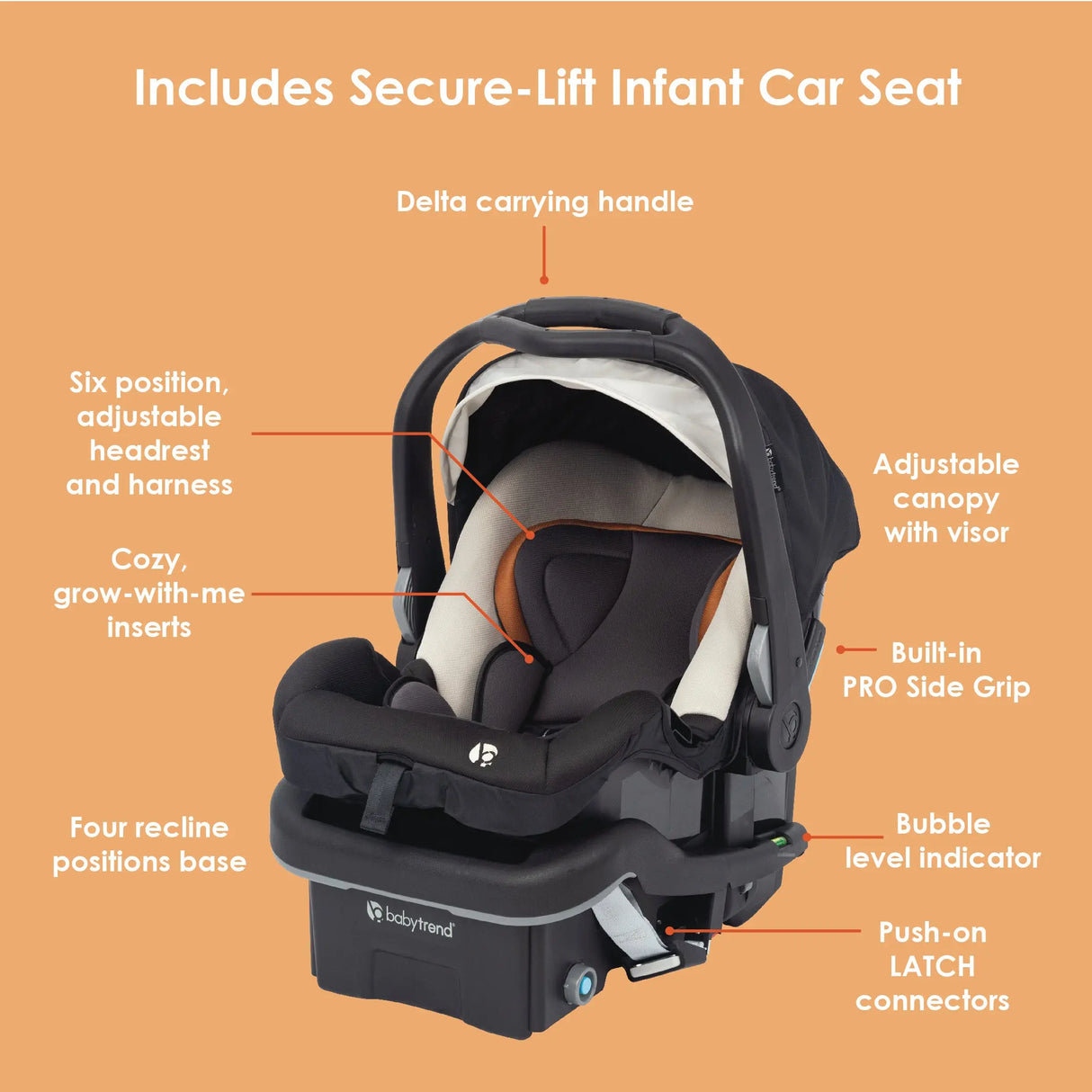 Baby Trend Secure-Lift Infant Car Seat features call out