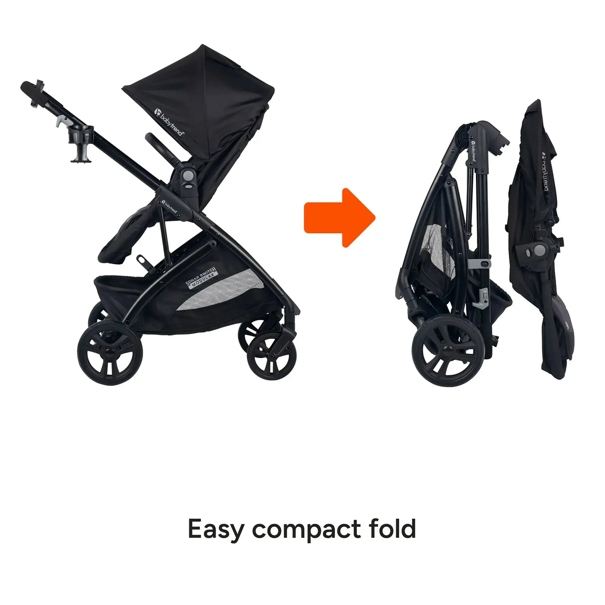 Compact fold of the Baby Trend Sonar Switch 6-in-1 Modular Stroller