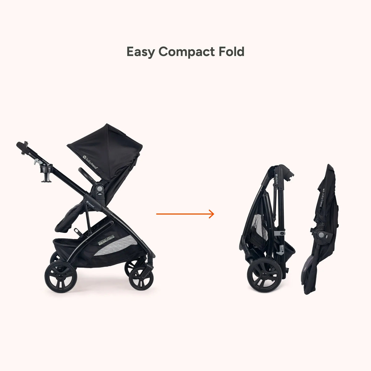 Baby Trend Passport Switch 6-in-1 Modular Stroller easy compact fold with the seat removed from the stroller frame