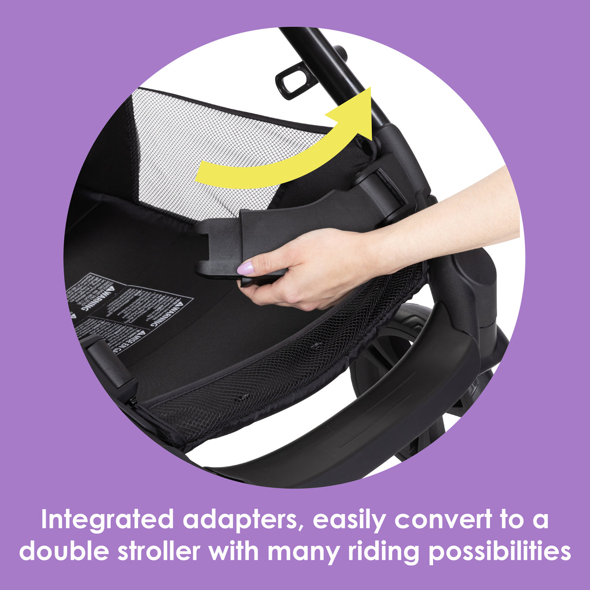 Integrated adapters, easily convert to a double stroller with many riding possibilities from the Baby Trend Morph Single to Double Modular Stroller