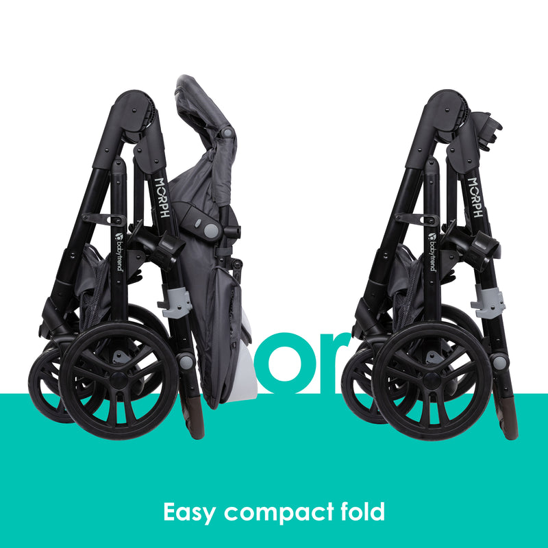 Easy compact fold from the Baby Trend Morph Single to Double Modular Stroller