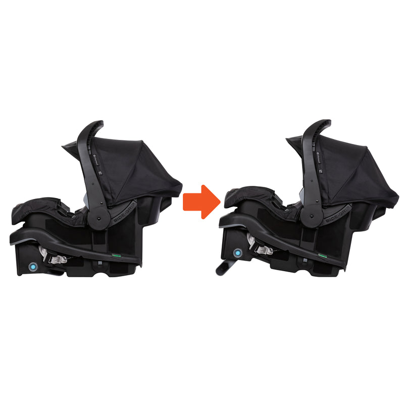 Side view of the Baby Trend EZ-Lift 35 PLUS Infant Car Seat with flip foot recline adjustment on the base