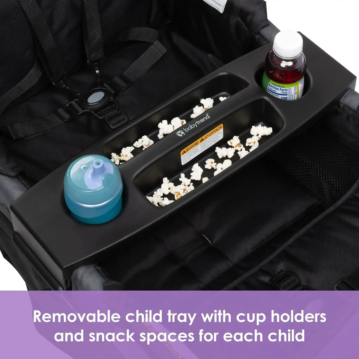 Baby Trend Quest 3-in-1 Stroller Wagon removable child tray with cup holders and snack spaces