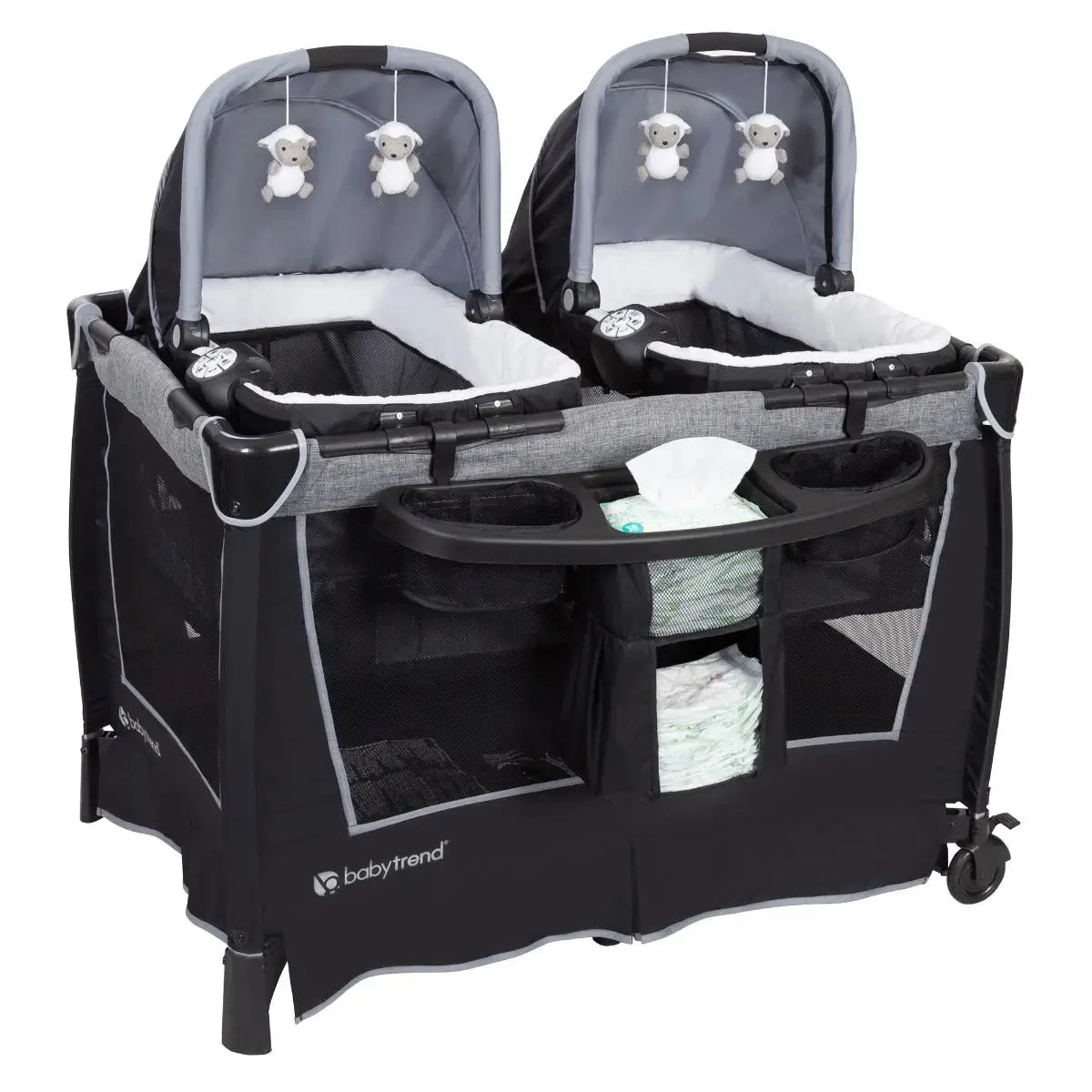 Baby Trend Retreat Twins Nursery Center Playard | Portable Playard with Double Removable Bassinets