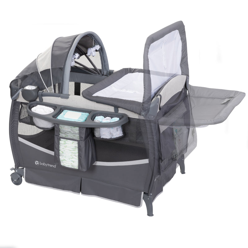 Flip away changing table included with the Baby Trend Deluxe II Nursery Center Playard