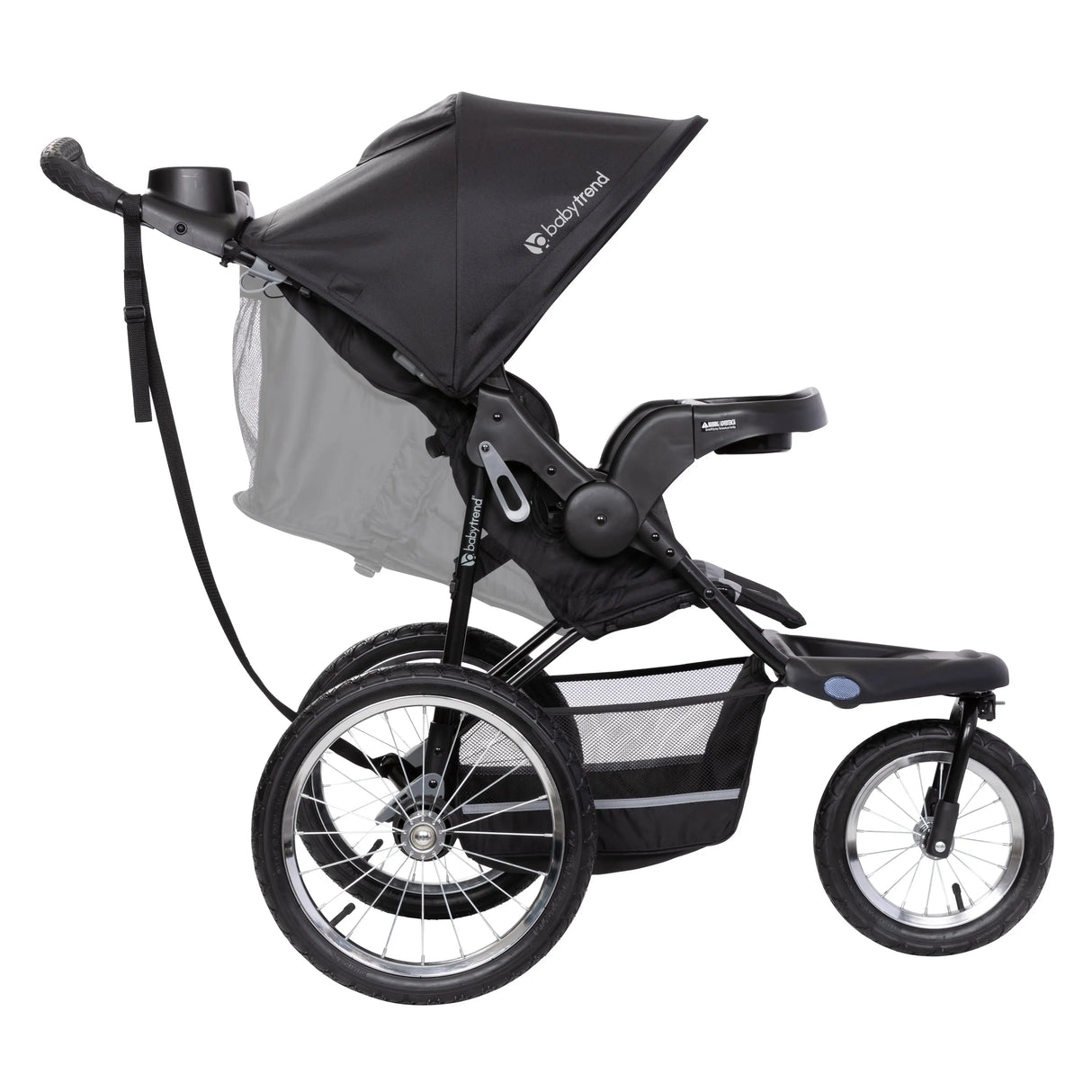 Side view of the reclining seat on the Baby Trend Expedition Jogger Stroller Travel System
