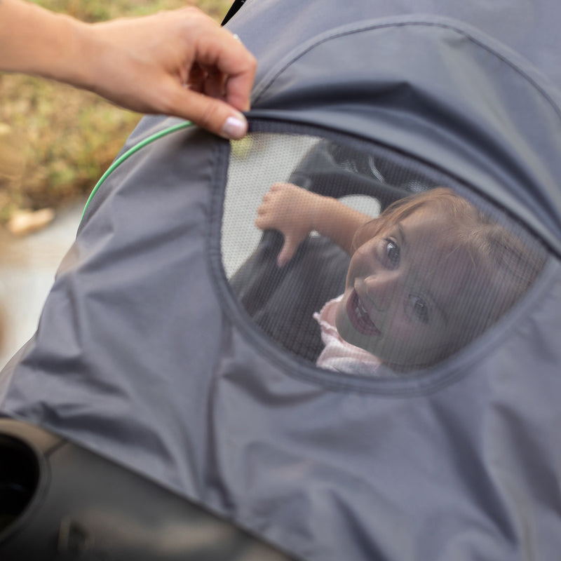 Baby Trend EZ Ride Stroller Travel System has peek-a-boo on the canopy for parent to check up on their child