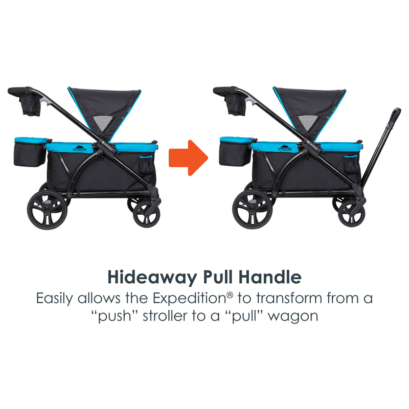 Baby Trend Expedition 2-in-1 Stroller Wagon PLUS has hideaway pull handle that easily allows the Wagon to transform from a push stroller to a pull wagon stroller
