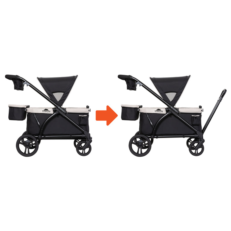 Convert the Baby Trend Expedition 2-in-1 Stroller Wagon PLUS from a push to a pull stroller