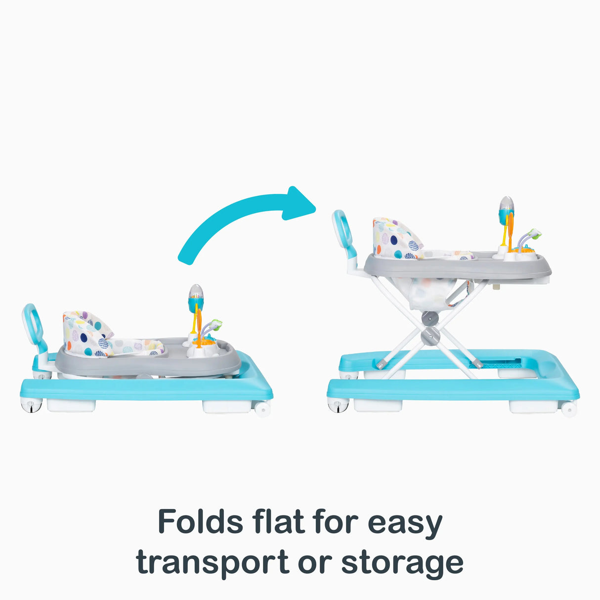 Folds flat for easy transport or storage of the Smart Steps Trend PLUS 2-in-1 Walker with Deluxe Toys