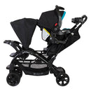 Load image into gallery viewer, Baby Trend Sit N' Stand Double Stroller with front  seat child sitting and rear seat with an infant car seat