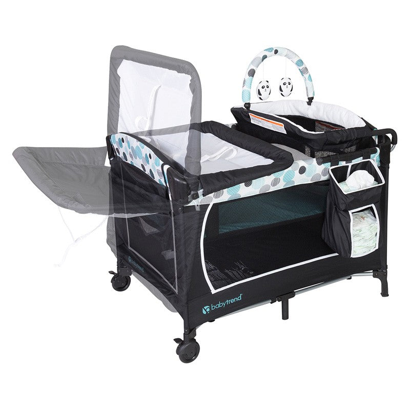 Baby Trend Lil Snooze Deluxe Nursery Center Playard comes with a flip away changing table