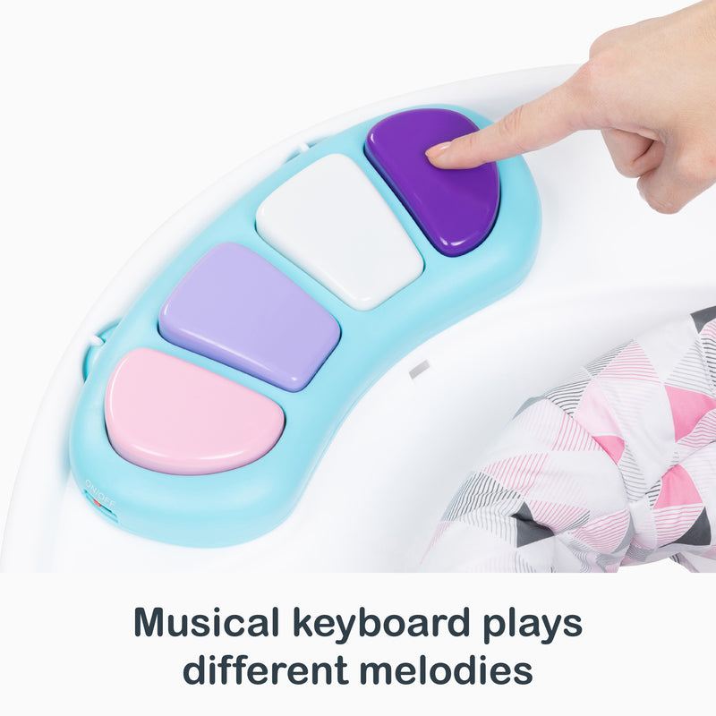 Musical keyboard plays different melodies on the Smart Steps By Baby Trend Bounce N’ Play 3-in-1 Activity Center