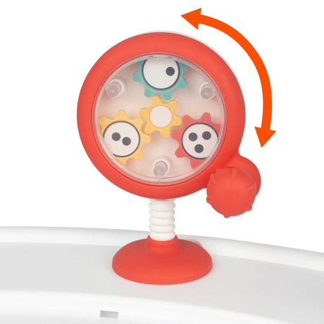 Red suction cup toy with gears on the Smart Steps Hop N' Discover 3-in-1 Activity Center