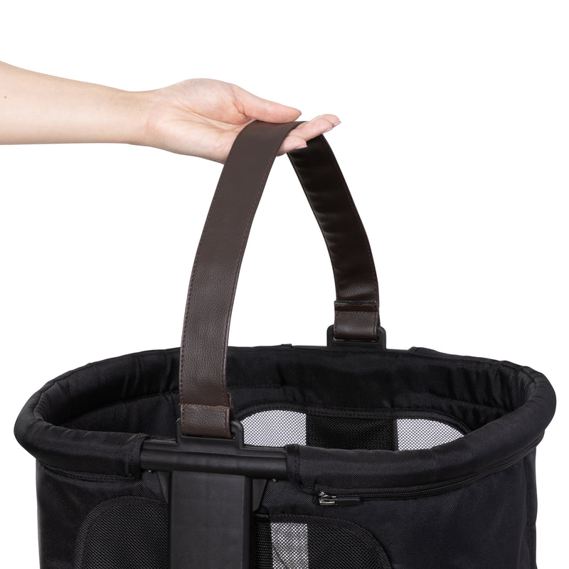 Leather handle on the Baby Trend Modular Storage Basket for Morph Single to Double Stroller