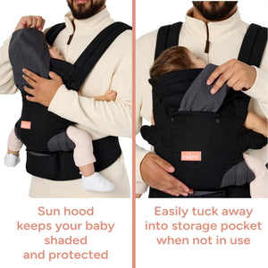 Caleo 3-in-1 Newborn Carrier sun hood keeps your baby shaded and protected