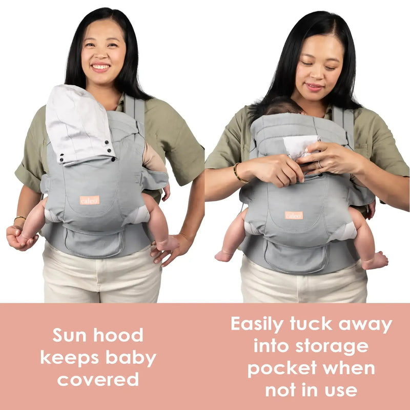 Caleo Charm Deluxe 3-in-1 Newborn Carrier sun hood keeps baby covered