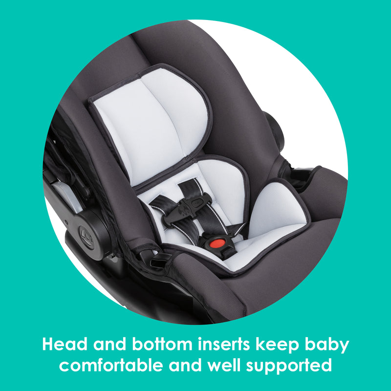 Baby Trend EZ-Lift PRO Infant Car Seat head and bottom inserts keep baby comfortable and well supported