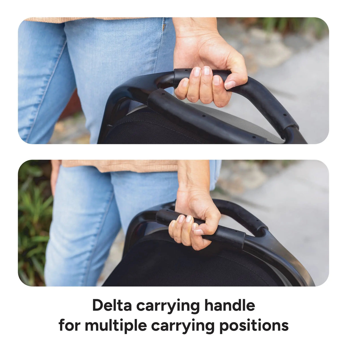 Delta carrying handle for multiple carrying positions on the Baby Trend Secure-Lift Infant Car Seat 