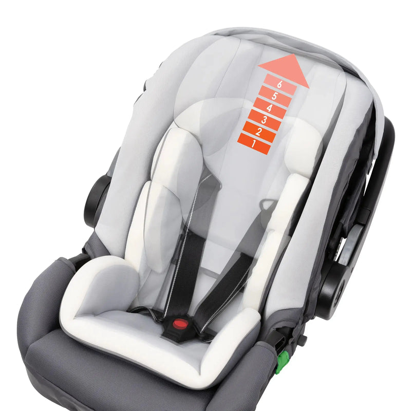 Multiple position heigh adjustable headrest on the Baby Trend Secure-Lift LTE Infant Car Seat