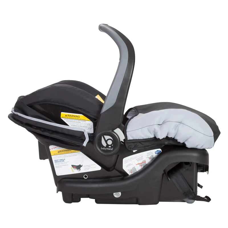 Baby Trend Ally 35 Infant Car Seat with Cozy Cover side view with handle bar upright 