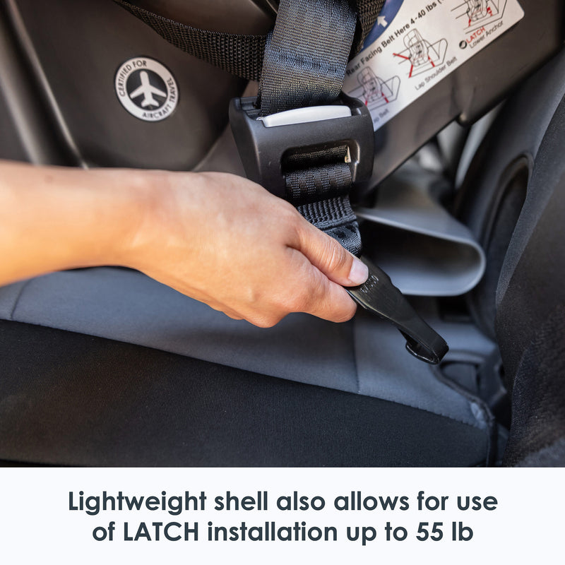 Lightweight shell also allows for use of LATCH installation up to 55 lb of the Baby Trend Trooper 3-in-1 Convertible Car Seat