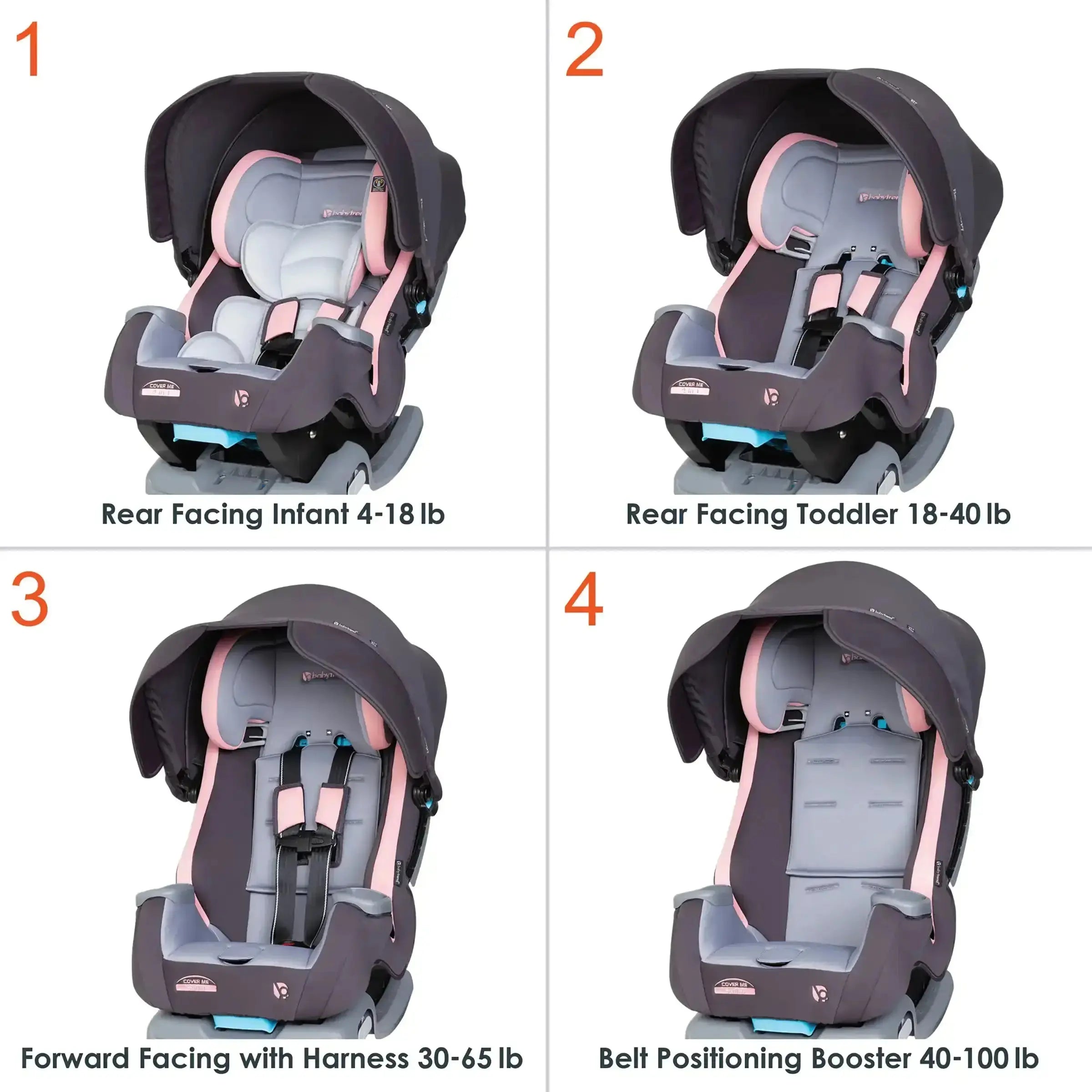 baby trend cover me 4-in-1 rear facing installation Baby Trend Kids Cover Me 4-in-1 Convertible Car Seat-Quartz Pink